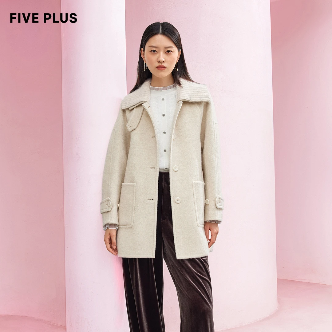 FIVE PLUS冬季外套女大衣双面呢中长款薄荷曼波2WN4344450