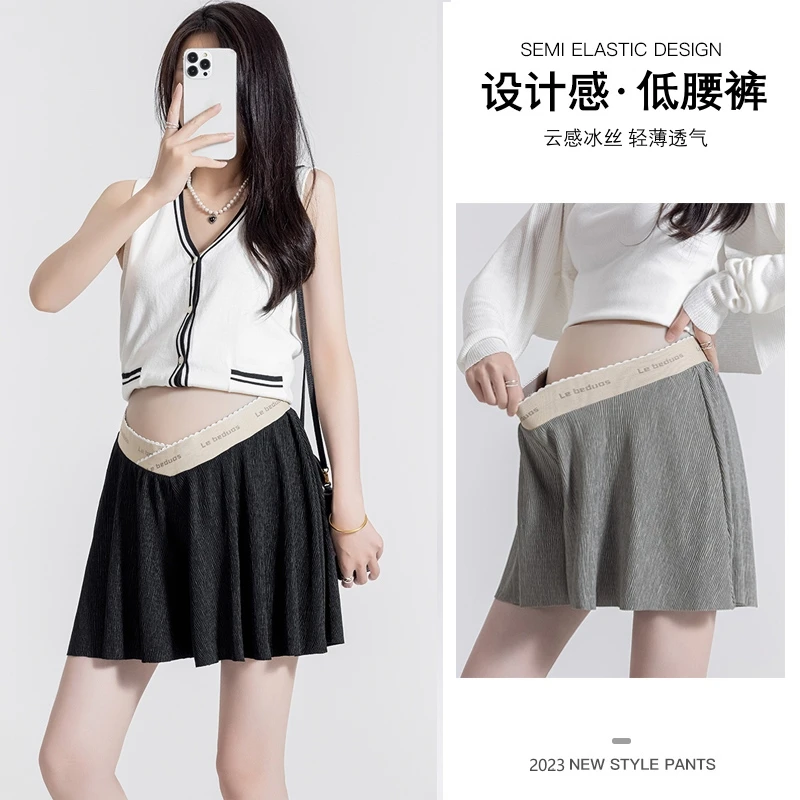 孕妇短裤夏季薄款外穿打底裤子夏装时尚百褶宽松透气休闲低腰裙裤