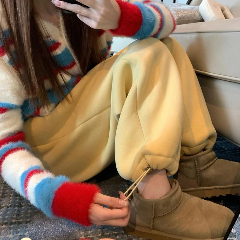 2024孕妇裤秋冬季外穿加绒加厚阔腿运动裤羊羔绒无托腹小个子大码