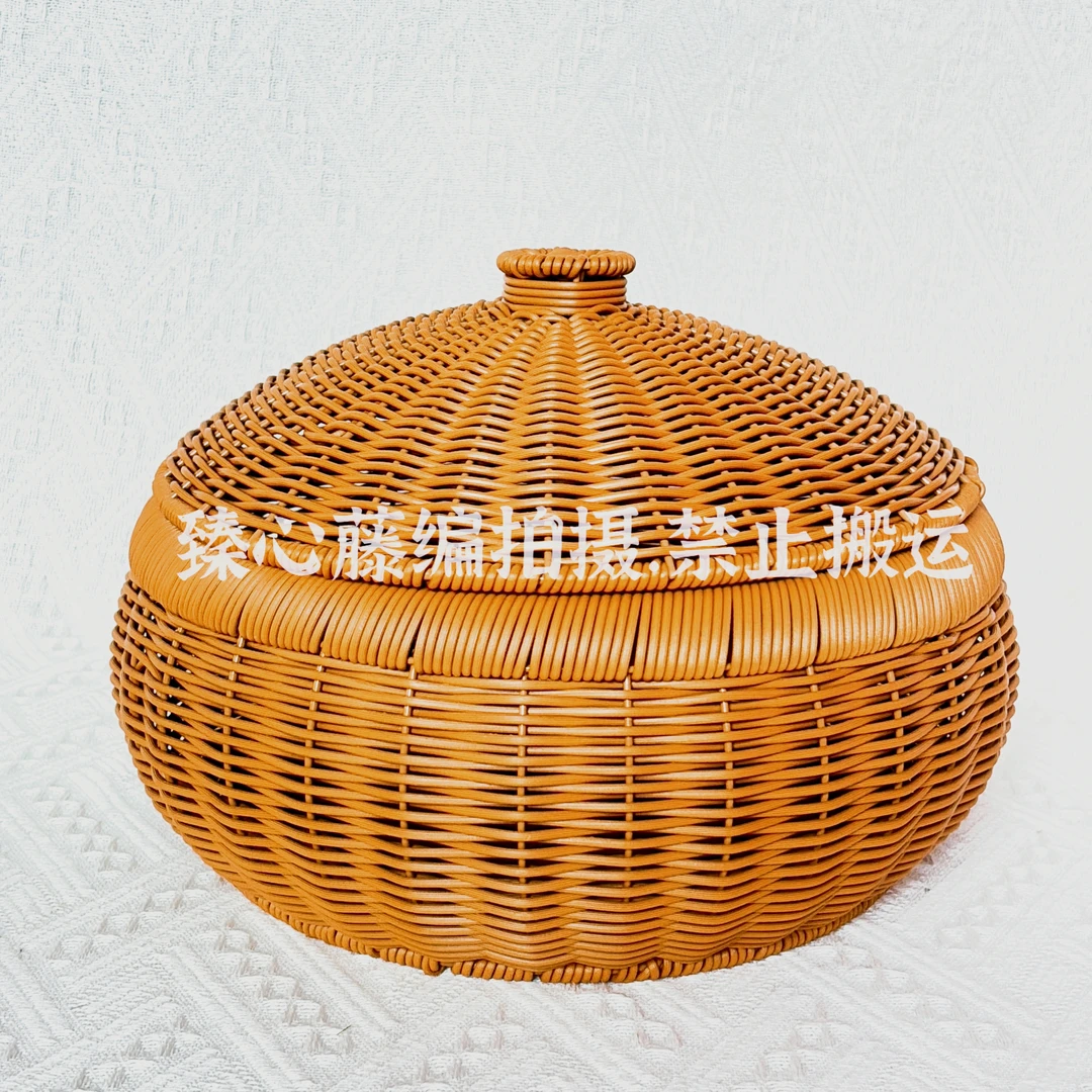 ZY25馒头筐带盖】桌面水果编织南瓜点心盘编织筐家用pp仿藤