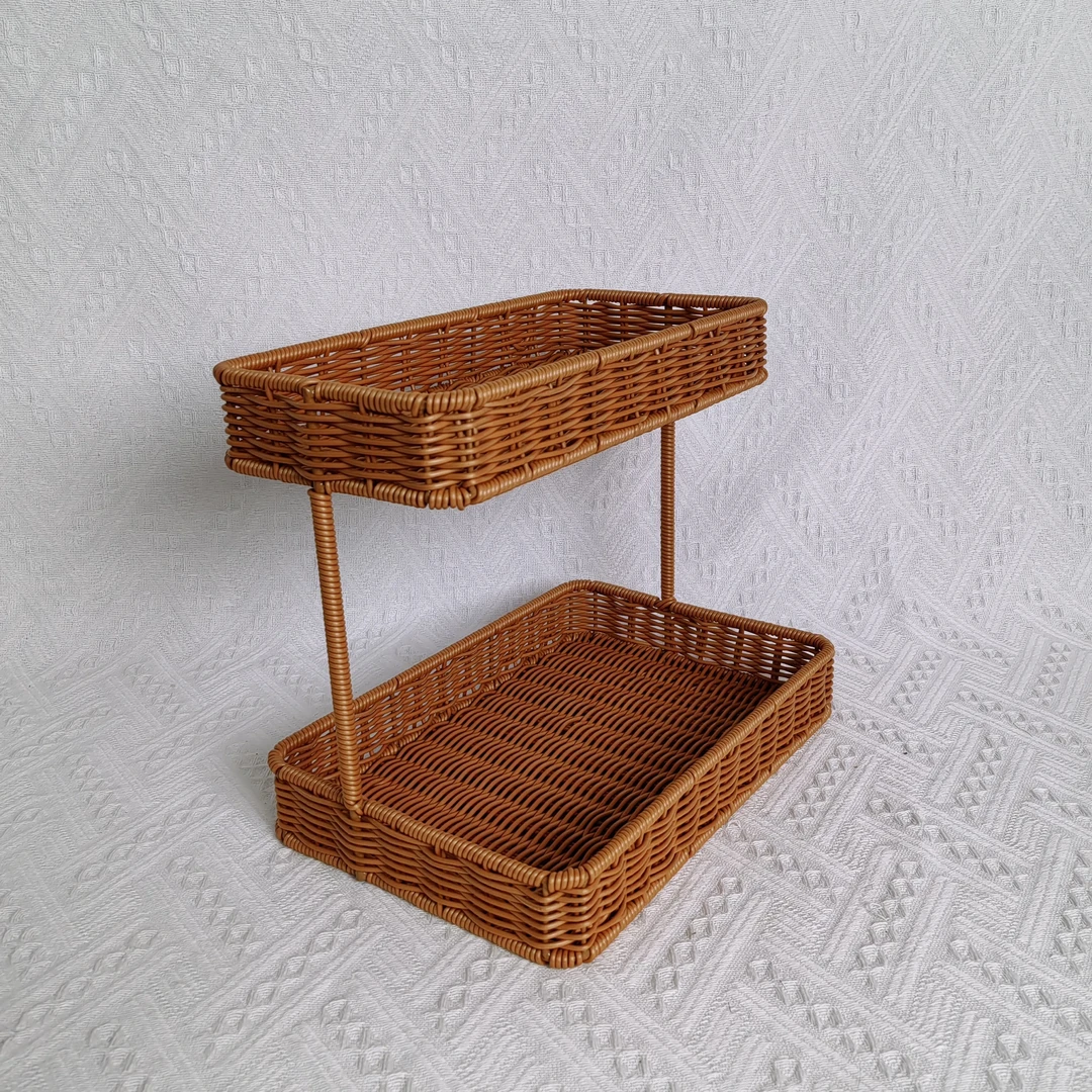 ZF38仿藤纯手工编织双层点心盘水果盘收纳盘