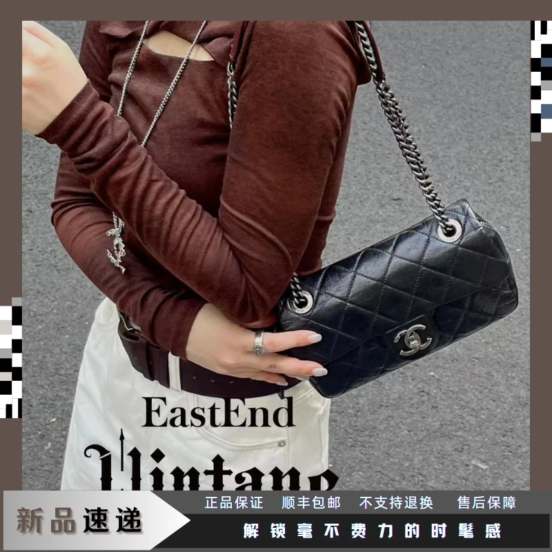 95新 Chanel/香奈儿 東区-黑银孟买easy系列单肩包/32867时尚经典