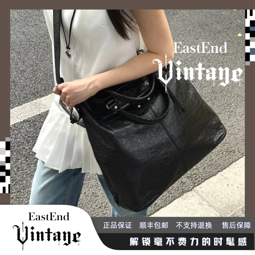 95新 Balenciaga/巴黎世家 東区-黑银扣机车琴谱大号单肩包/06326