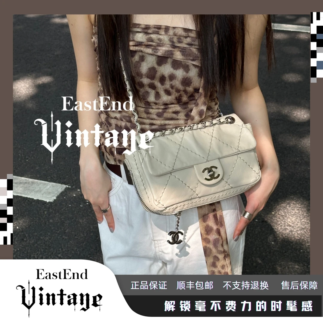 95新 Chanel/香奈儿 東区-米白色外缝线大迷你斜挎包/59758时髦