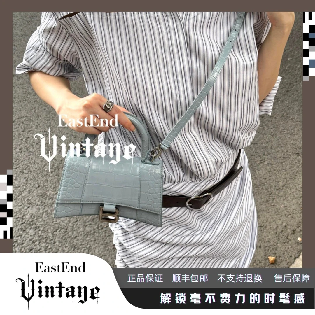 95新 Balenciaga/巴黎世家 東区-雾霾蓝鳄压沙漏小号单肩包/85683