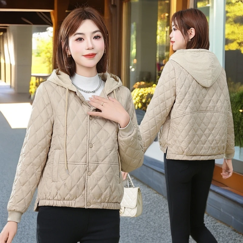 棉服外套女2024秋冬新款爆款连帽菱格棉衣短款小个子潮流轻薄小袄