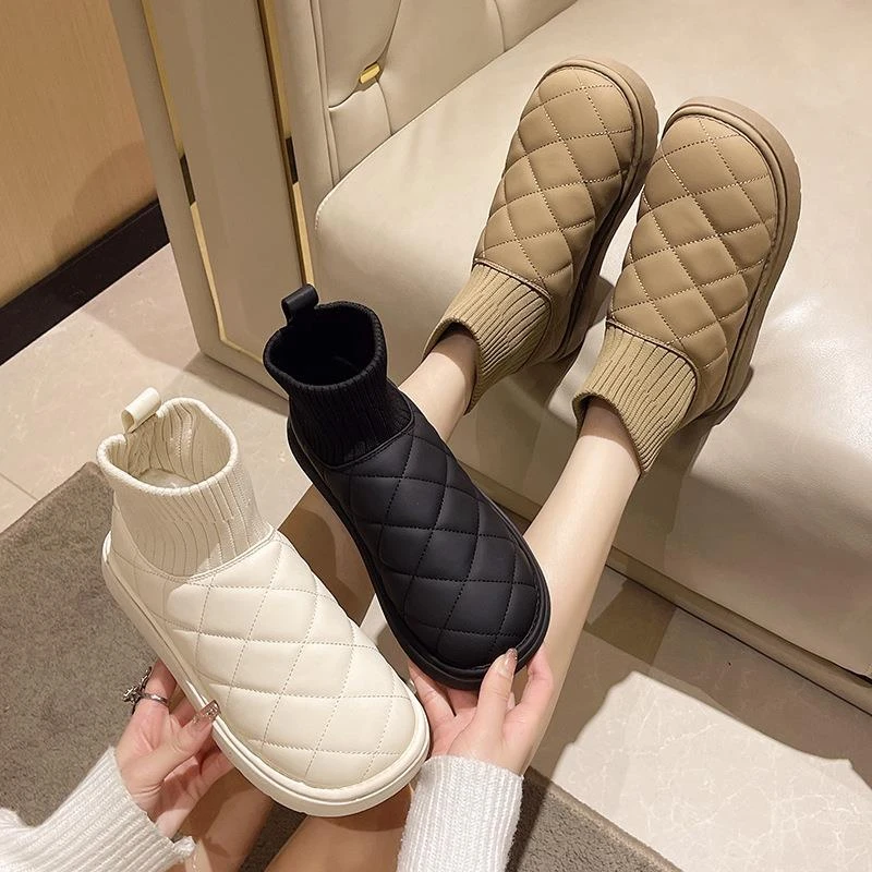 雪地靴加绒加厚保暖鞋防寒鞋防水冬季时尚女鞋大棉鞋皮面防滑百搭