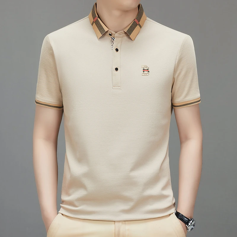 欧洲站2025青年时尚短袖t恤男士新款夏季运动宽松翻领POLO衫纯色