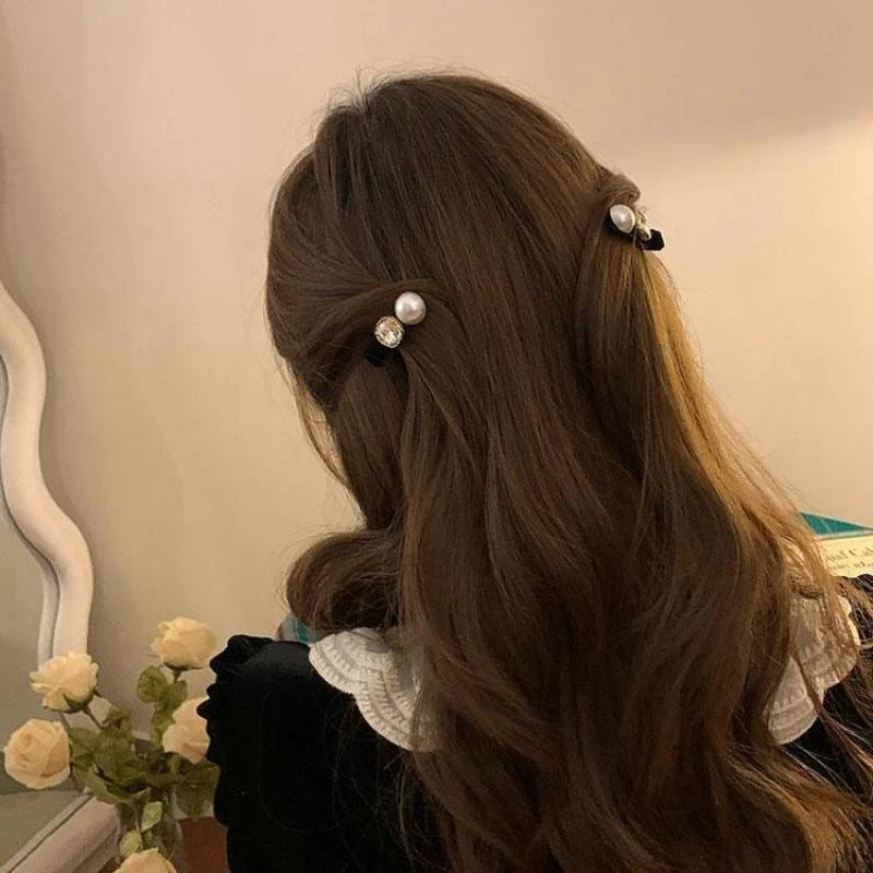 边夹头饰精致发饰黑色丝绒发夹女2023新款高端发卡鸭嘴夹子