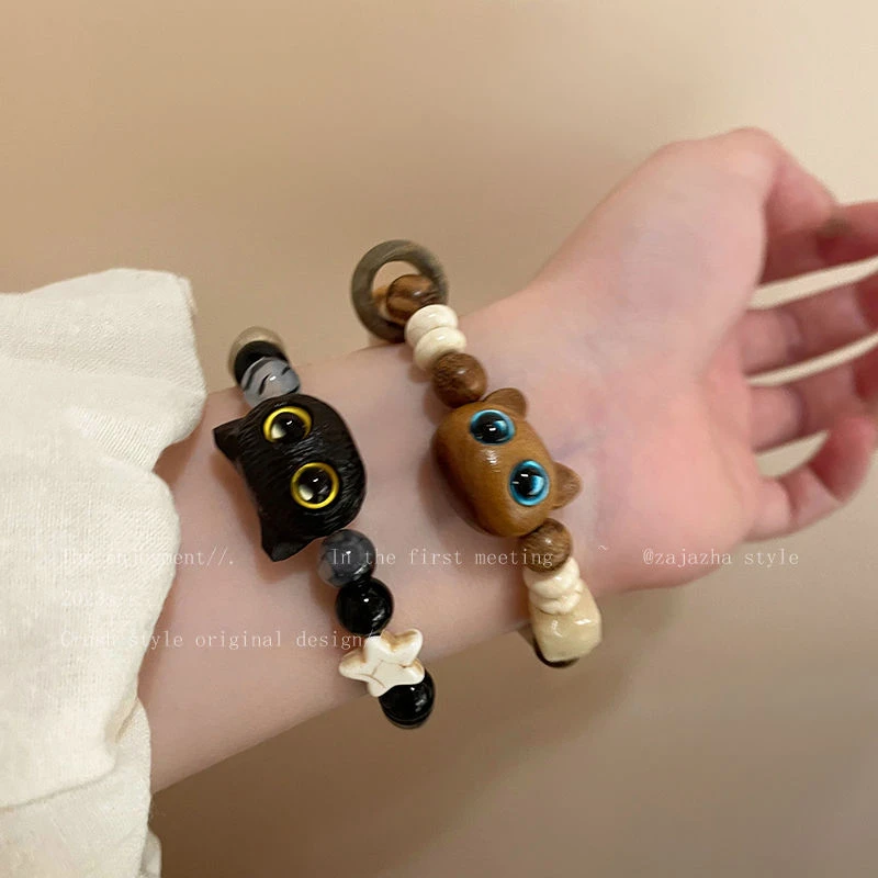 喵星人~可爱小猫串珠手链女生轻奢小众情侣手串闺蜜陶瓷手饰品