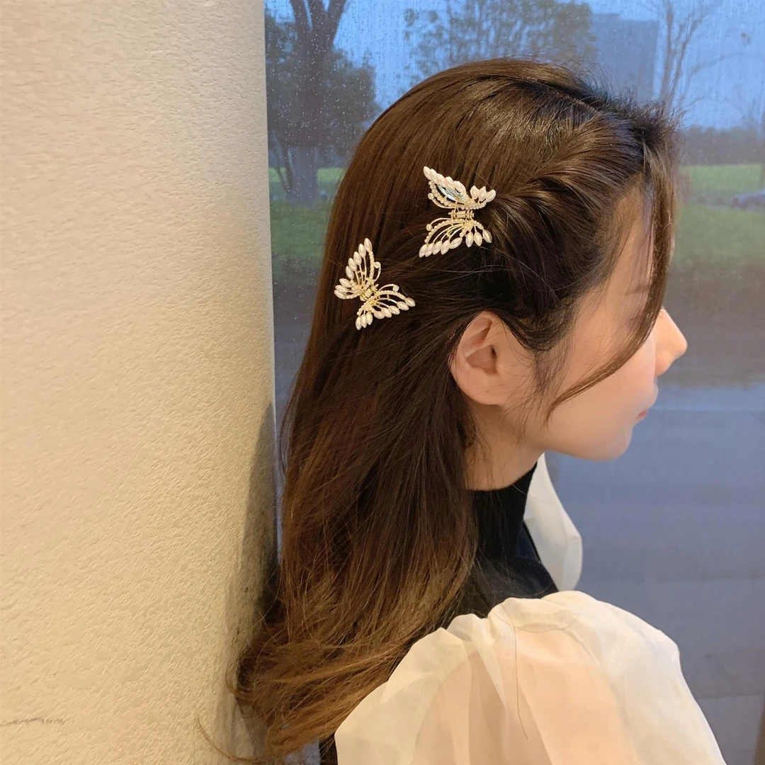 韩板ins蝴蝶珍株优雅女发饰珍株发抓夹发女刘海夹清爽发夹扎头发