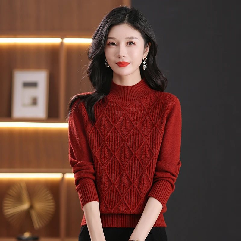 冬季新款红色高端短款毛衣洋气妈妈高档打底衫女内搭软糯针织上衣