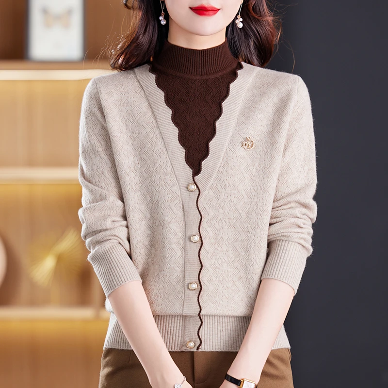 羊毛衫新款女装加厚毛衣洋气妈妈短款时尚百搭宽松秋冬长袖针织衫