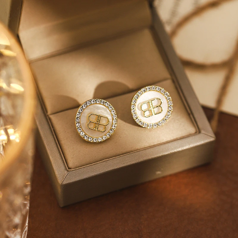 合金耳饰 法式圆形耳饰2023年新潮轻奢小众气质精致小巧百搭耳钉