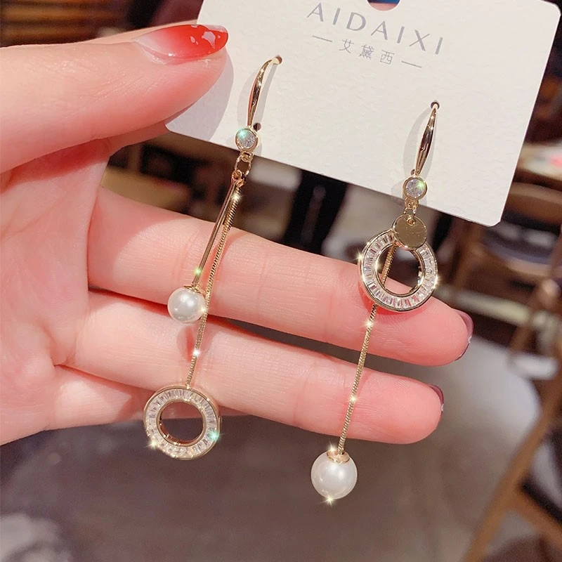 铜合金耳饰 韩国东大门圆环时尚不对称耳环超仙气质高级感流苏 MH