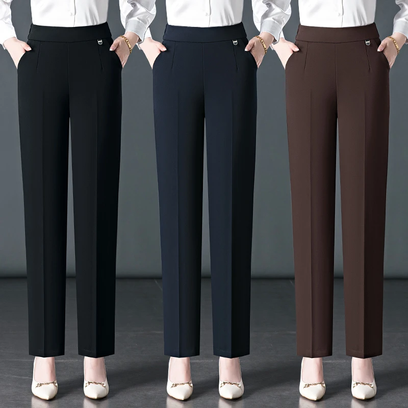 春秋新款外穿显瘦直筒裤宽松高腰中老年妈妈裤百搭休闲裤长裤大码