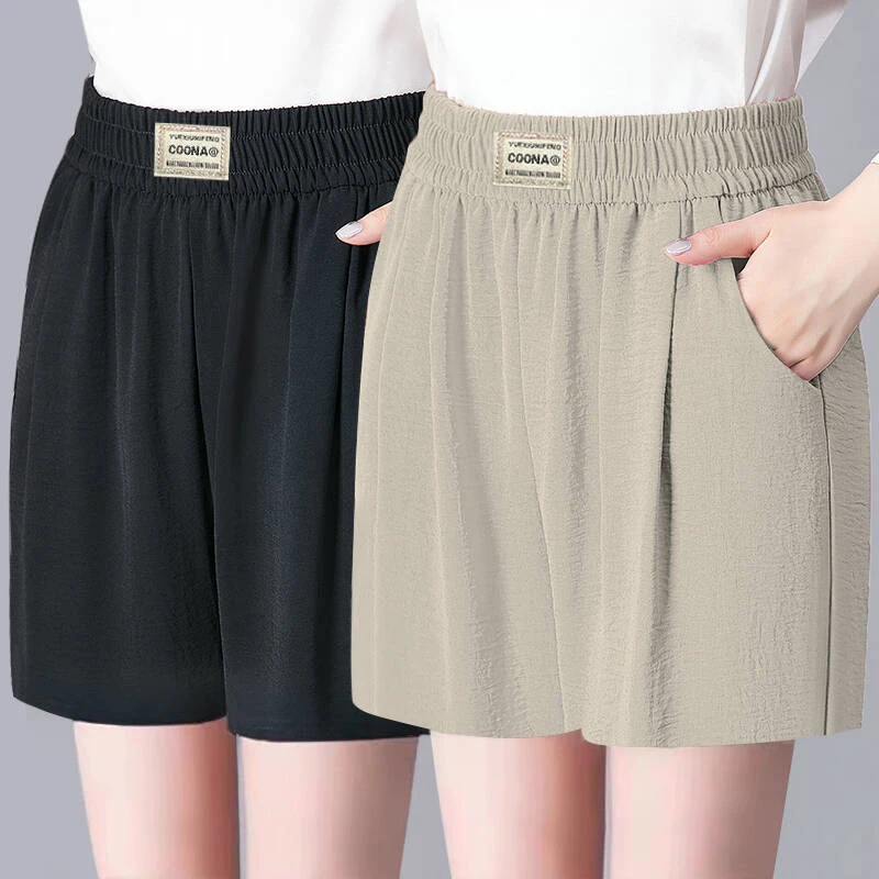 夏季薄款高腰显瘦中老年冰丝短裤外穿宽松休闲裤松紧腰阔腿裤大码