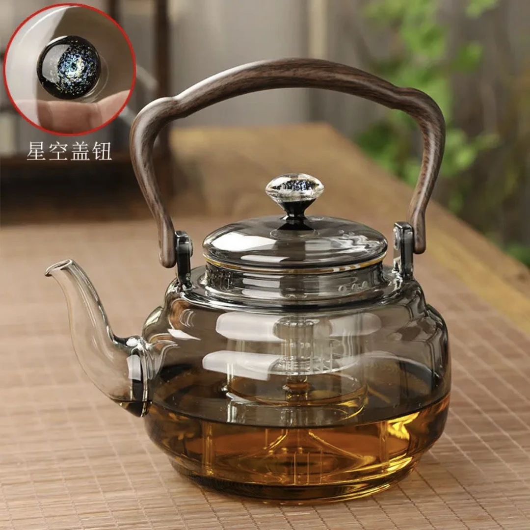 围炉煮茶壶透明元宝星空提梁壶玻璃蒸煮双内胆泡茶器家用花茶茶壶