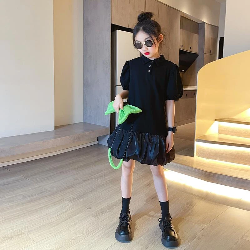 夏季连衣裙2024新款洋气儿童网红短袖花苞裙大童夏装polo裙子