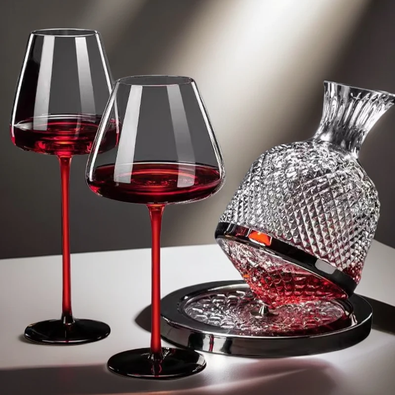 高档勃艮第红酒杯套装旋转不倒翁醒酒器家用水晶玻璃葡萄高脚杯