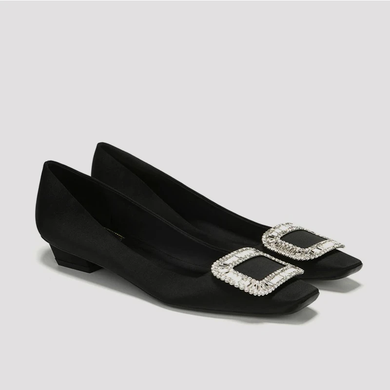 【R家高定系列】平底高跟鞋女2025百搭水钻方头单鞋女时尚气质女鞋