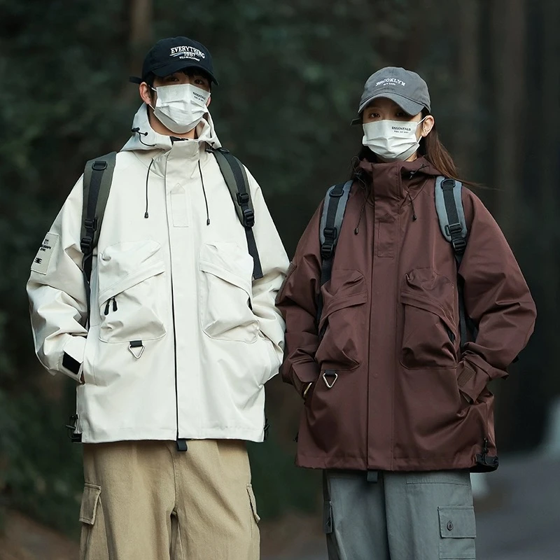 薄款冲锋衣男女冲锋衣潮流连帽夹克男女同款宽松版休闲百搭色系