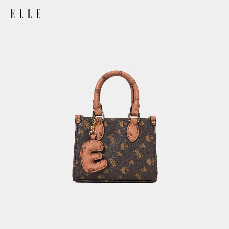 ELLE2024新款老花系列手提包老钱精致方包单肩斜挎包46458