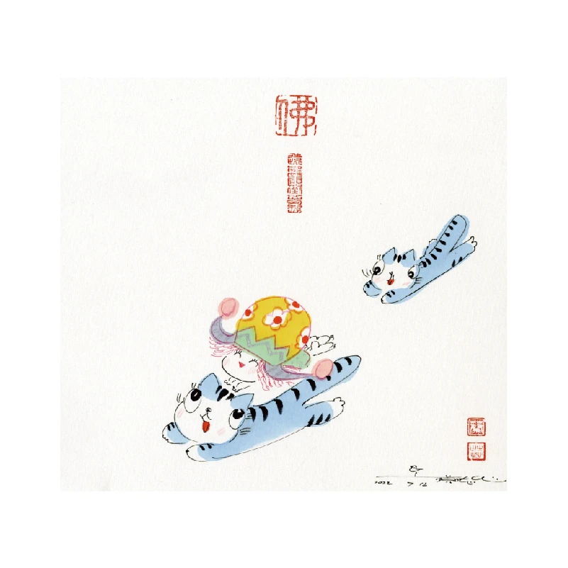 蔡志忠【花仙子飞猫】版画 客厅餐厅背景墙挂画 玄关卧室走廊装饰画