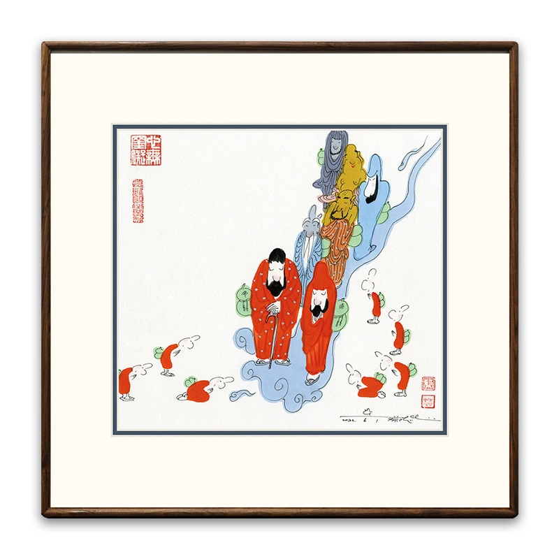 蔡志忠【佛-出游】客厅餐厅背景墙挂画 玄关迎面墙装饰画