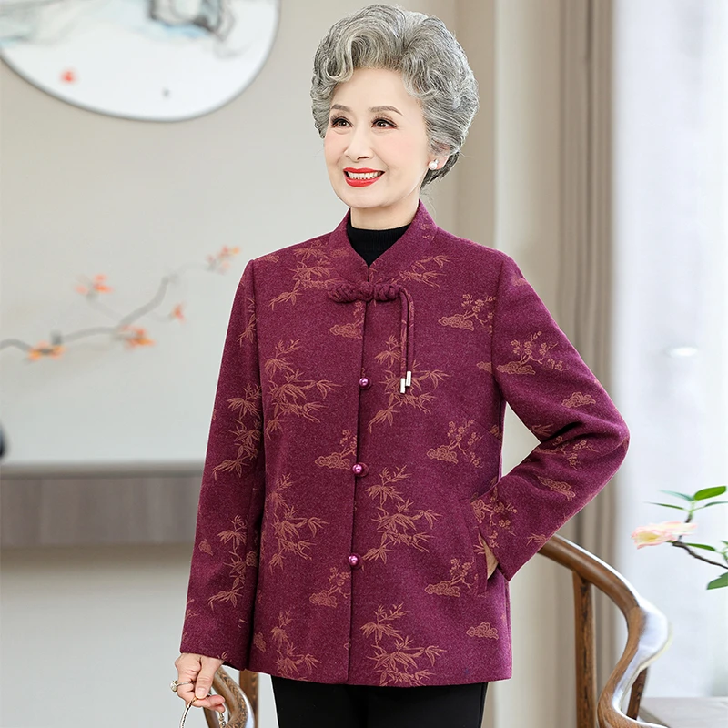 俞兆林老年人春装女奶奶毛呢外套冬老人太太妈妈喜庆生日婚礼衣服