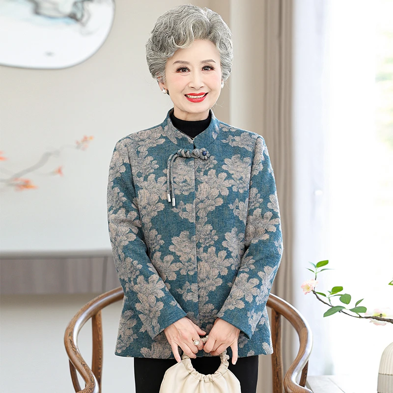 YUZHAOLIN/俞兆林中老年女装春装新款外套老太太加厚国风毛呢上衣
