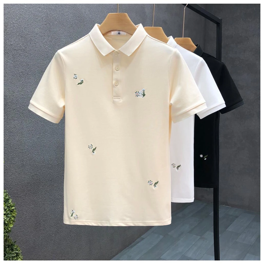 刺绣修身高端设计感翻领POLO衫男士青年有领短袖体恤男装夏季潮t