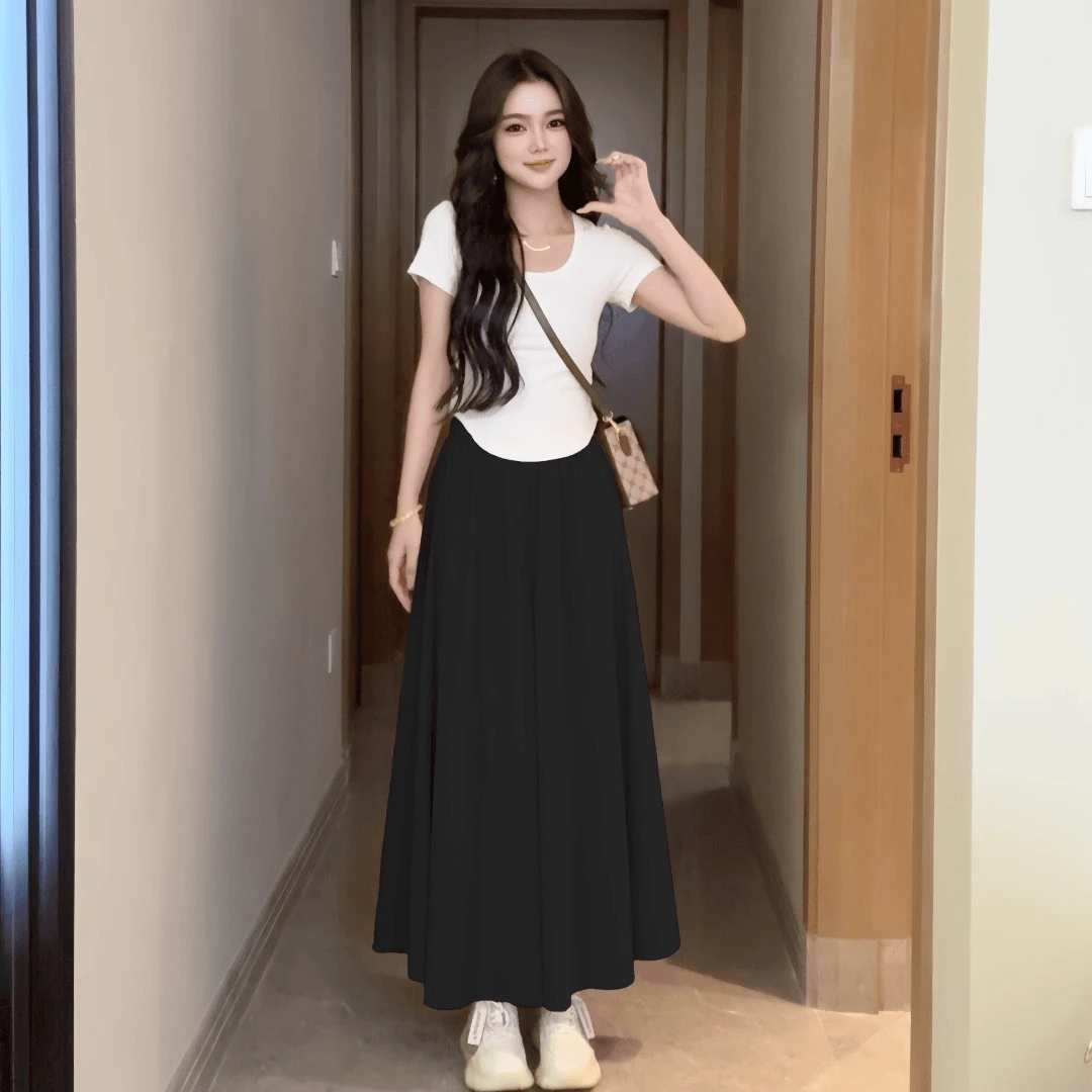 盐系奶油风大码山本裙裤高腰2024夏季新款垂感小个子慵懒风半身裙