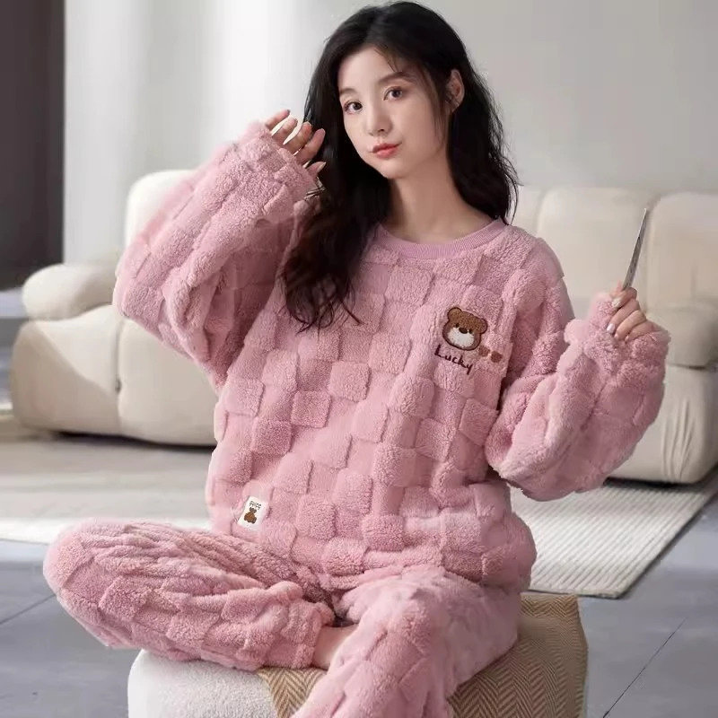 睡衣女款冬季2024年新款珊瑚绒法兰绒春秋款套装清丽秋冬款家居服