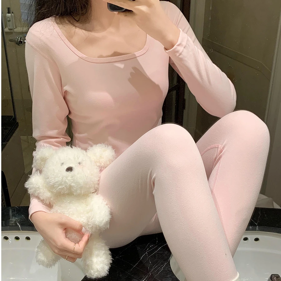 秋冬新款德绒保暖内衣女套装弹力修身显瘦打底秋衣秋裤磨毛蓄热