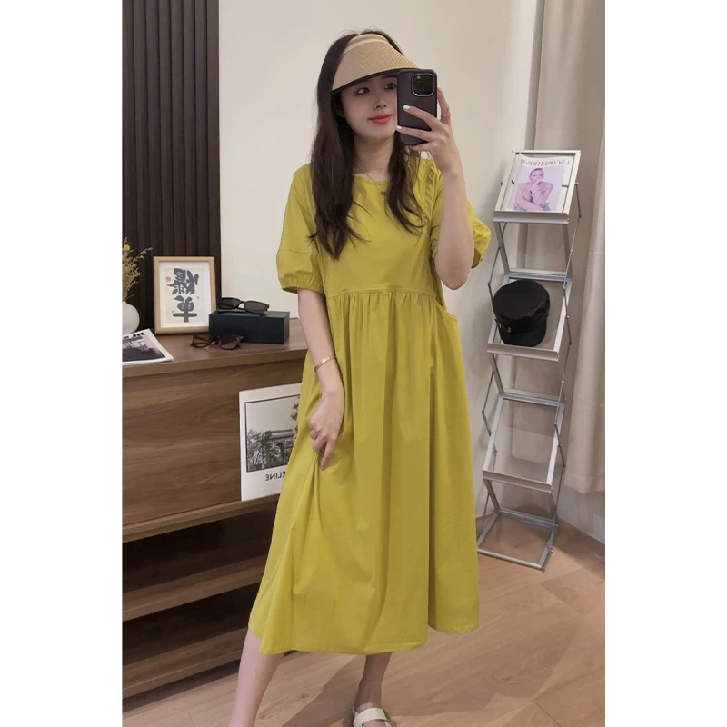 【䒕南䒕北】简约韩版连衣裙女夏中长裙宝妈遮肉气质休闲高级感裙子