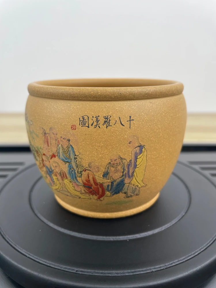 宜兴大容量原矿黄金段 手工手绘十八罗汉瓦缸杯主人杯品茗杯200cc