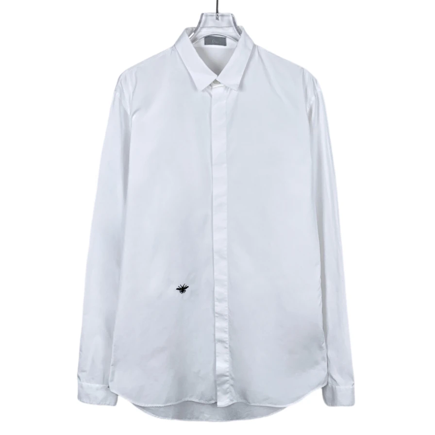 99新 DIOR/迪奥 小蜜蜂刺绣翻领白色棉质长袖衬衫 38 S码 016290
