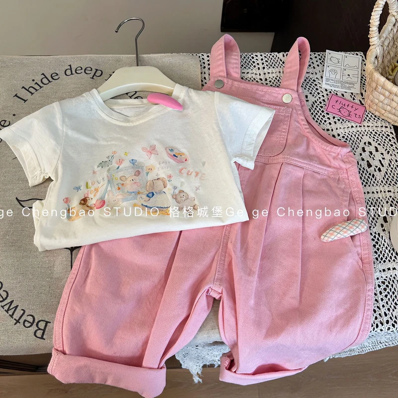 女童背带裤套装2025夏装新款洋气韩版时髦女宝宝春秋两件套婴儿