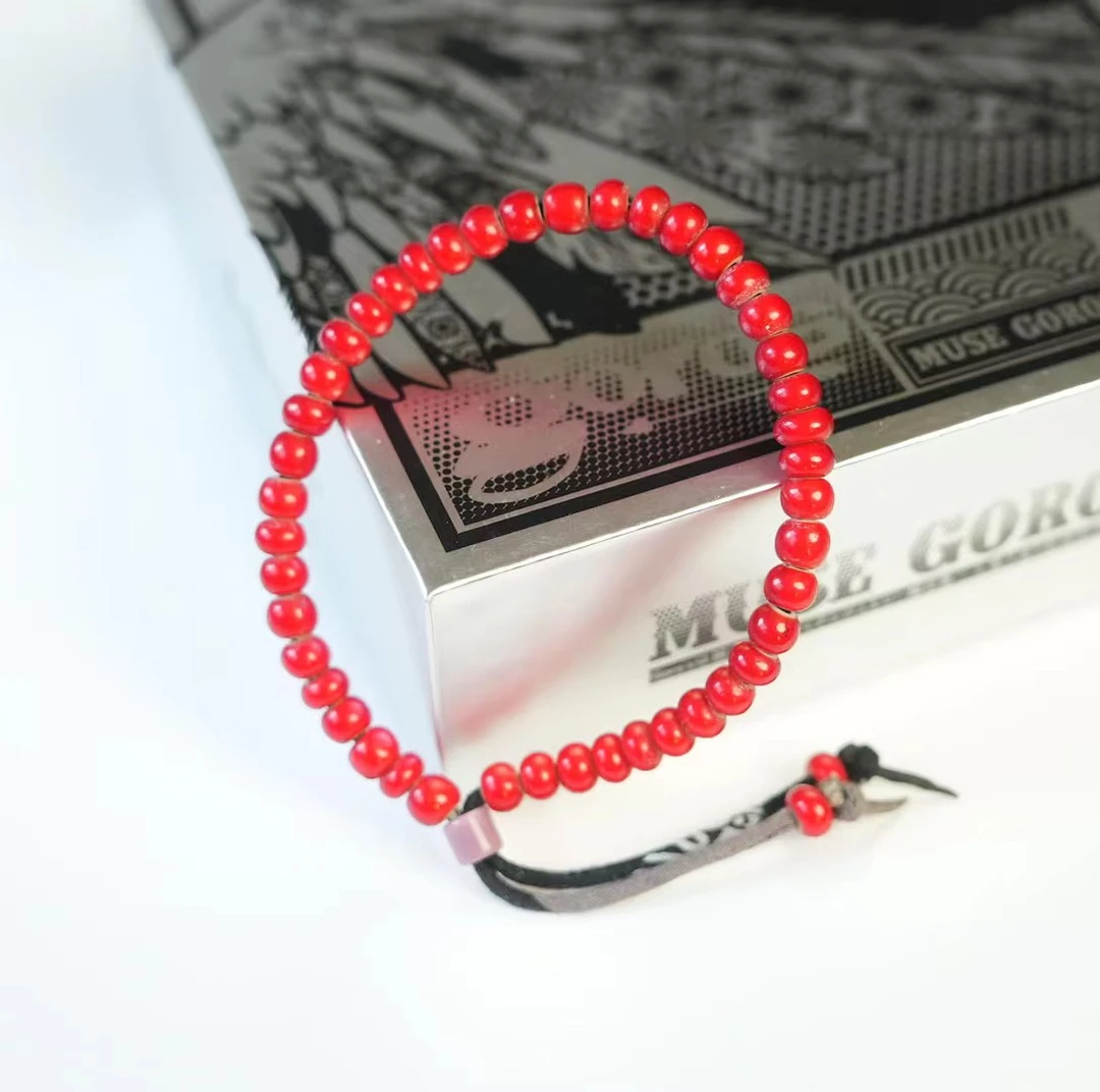 非金属布艺手镯 红珠款 古布流苏手串可调节尺码