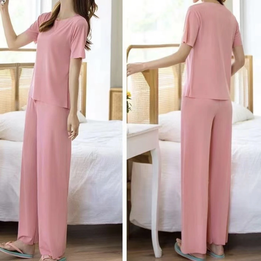 夏季新款女士冰丝两件套大码时尚休闲套装