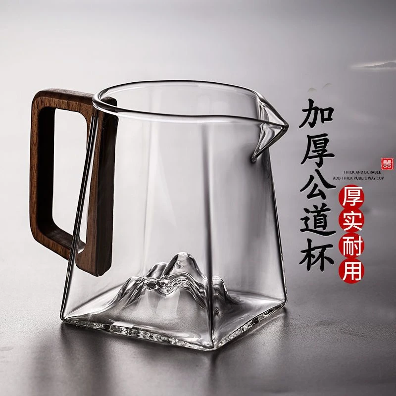高硼硅玻璃侧把公道杯加厚耐热观山杯方形茶具功夫茶杯茶海大容量