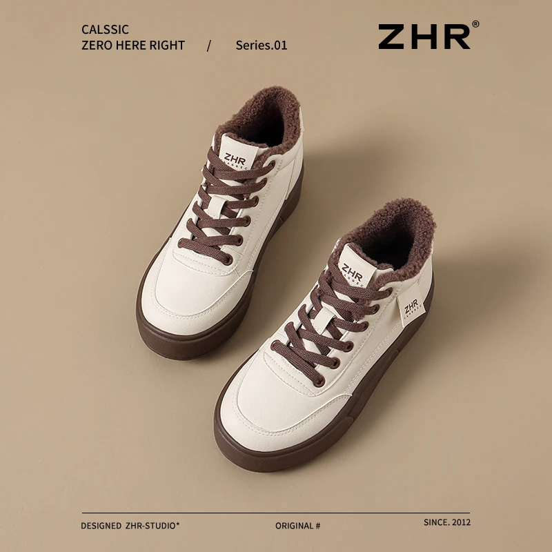 ZHR/则则厚底加绒小白鞋女2025冬季新款韩版百搭休闲松糕鞋KS30B