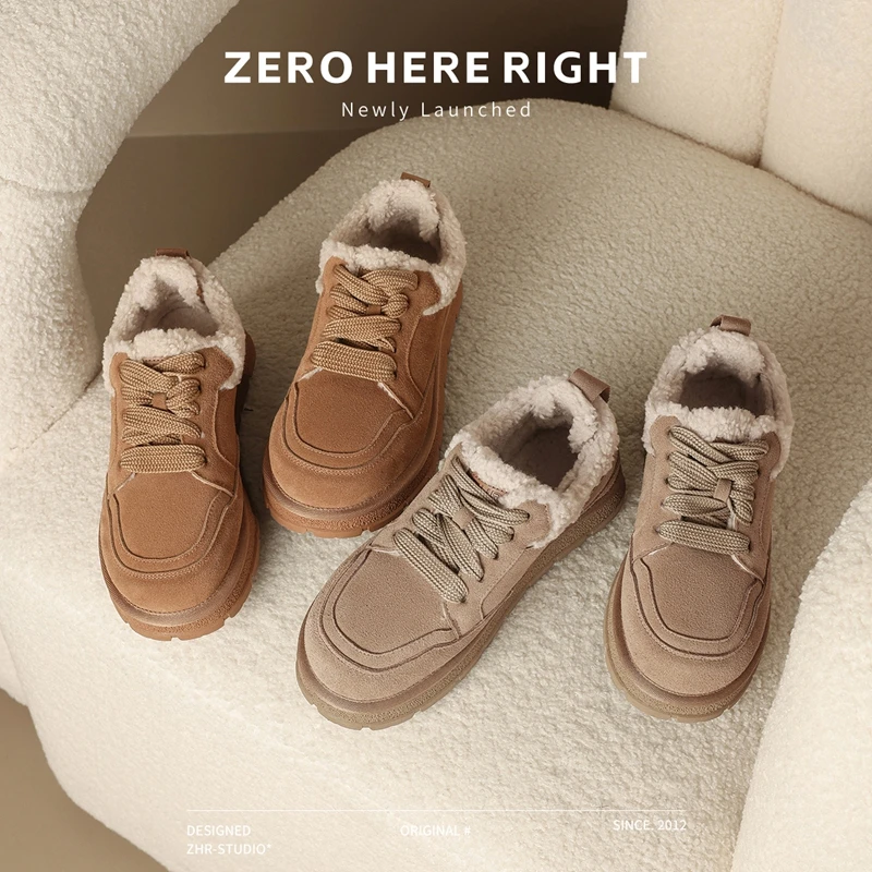 ZHR雅丹风休闲鞋女2025冬季新款时尚百搭棉鞋加绒保暖板鞋EH113
