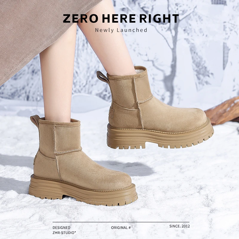 ZHR保暖厚底雪地靴女2025冬季新款加绒加厚短靴棉鞋粗跟厚底JF75