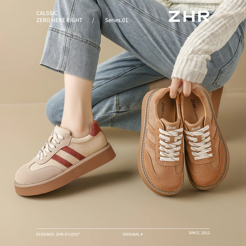 ZHR/则则时尚厚底德训鞋2025秋冬新款百搭复古美拉德休闲板鞋JT55