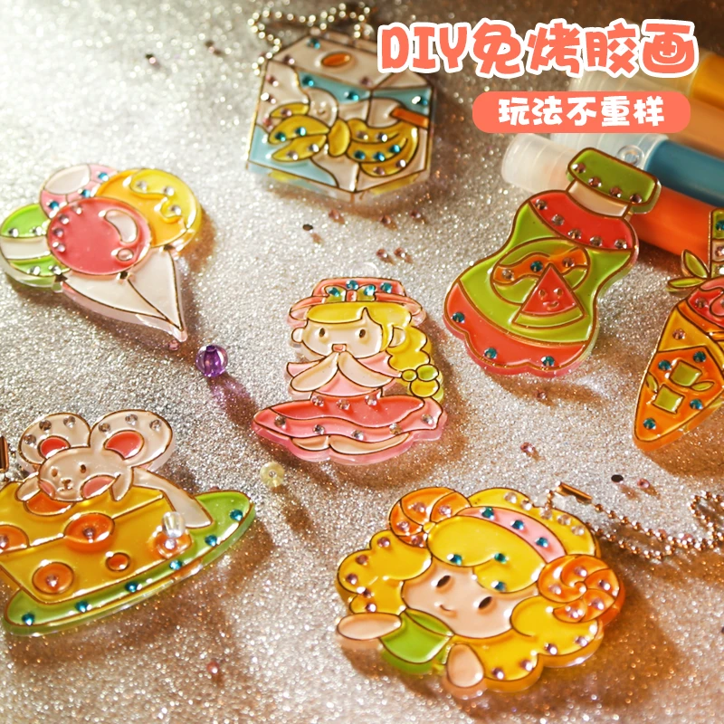 公主免烤胶画儿童手工diy涂鸦立体画画女孩玩具礼物水晶挂件颜料