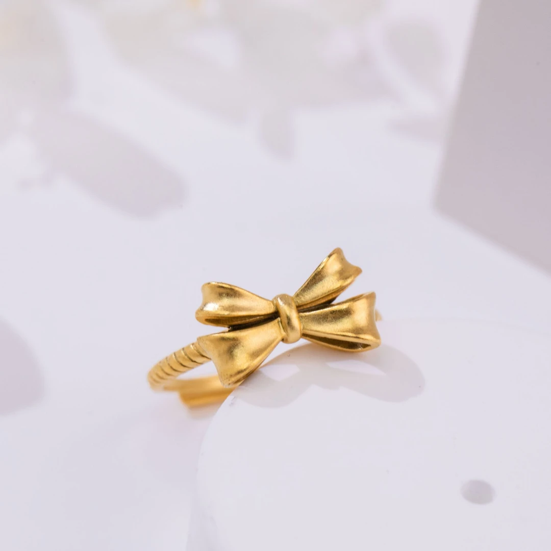 铜合金戒指 轻奢气质古法鎏金蝴蝶戒指优雅甜美可调节