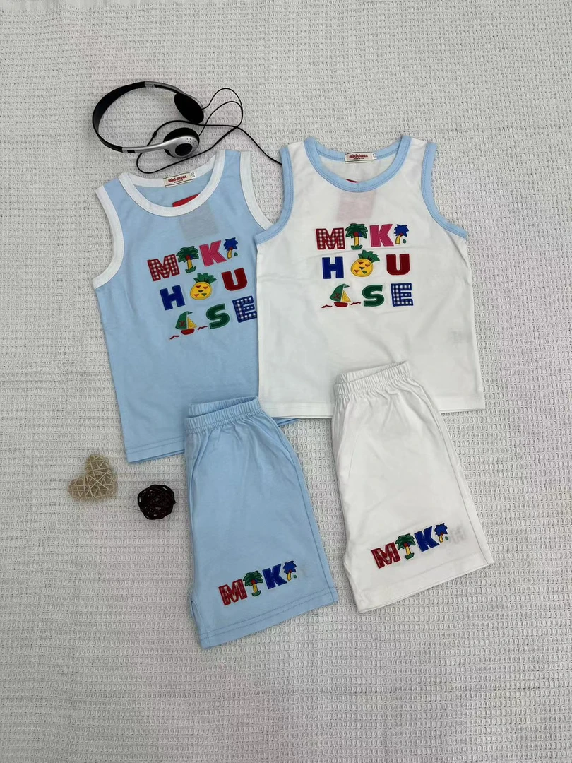 24夏季新款儿童日系背心套装卡通菠萝字母无袖透气两件套2553