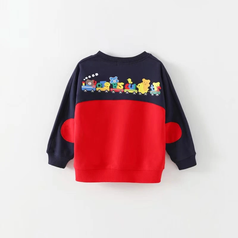 儿童新款春秋上衣圆领MK宝宝上衣拼色卡通小火车卫衣儿童长袖